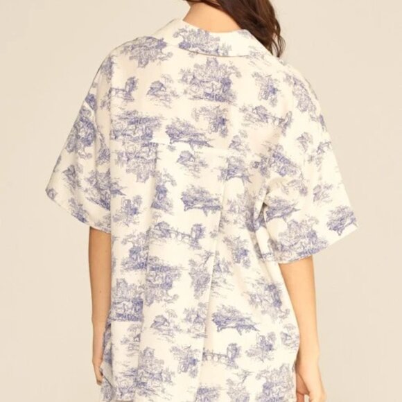 NWT Lush Ivory Toile de Jouy Short Sleeve Shirt and Shorts Set Pajamas, M - Picture 3 of 11